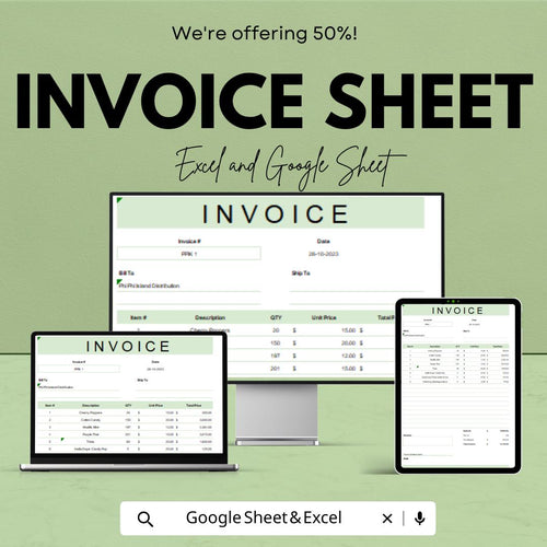 Invoice Template Sheet for Billing, Google Sheets & Excel | Professional Invoices for Small Business | Customizable Billing System