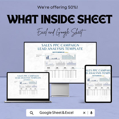 Sales PPC Campaign Lead Analysis Template | PPC Marketing Dashboard | Cpc CTR Conversion Tracker