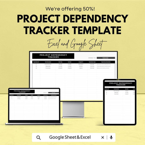 Project Dependency Tracker Template | Task Dependency Log | Project Management Spreadsheet | Excel & Google Sheets Planner