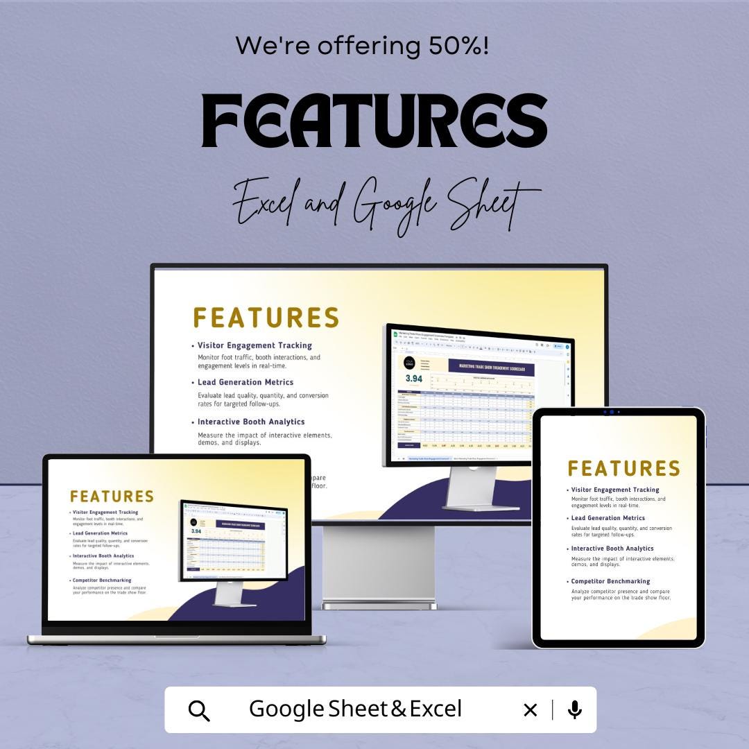 Marketing Trade Show Engagement Scorecard Template | Excel & Google Sheets | Trade Show Metrics Tracker | Booth Engagement Analysis |