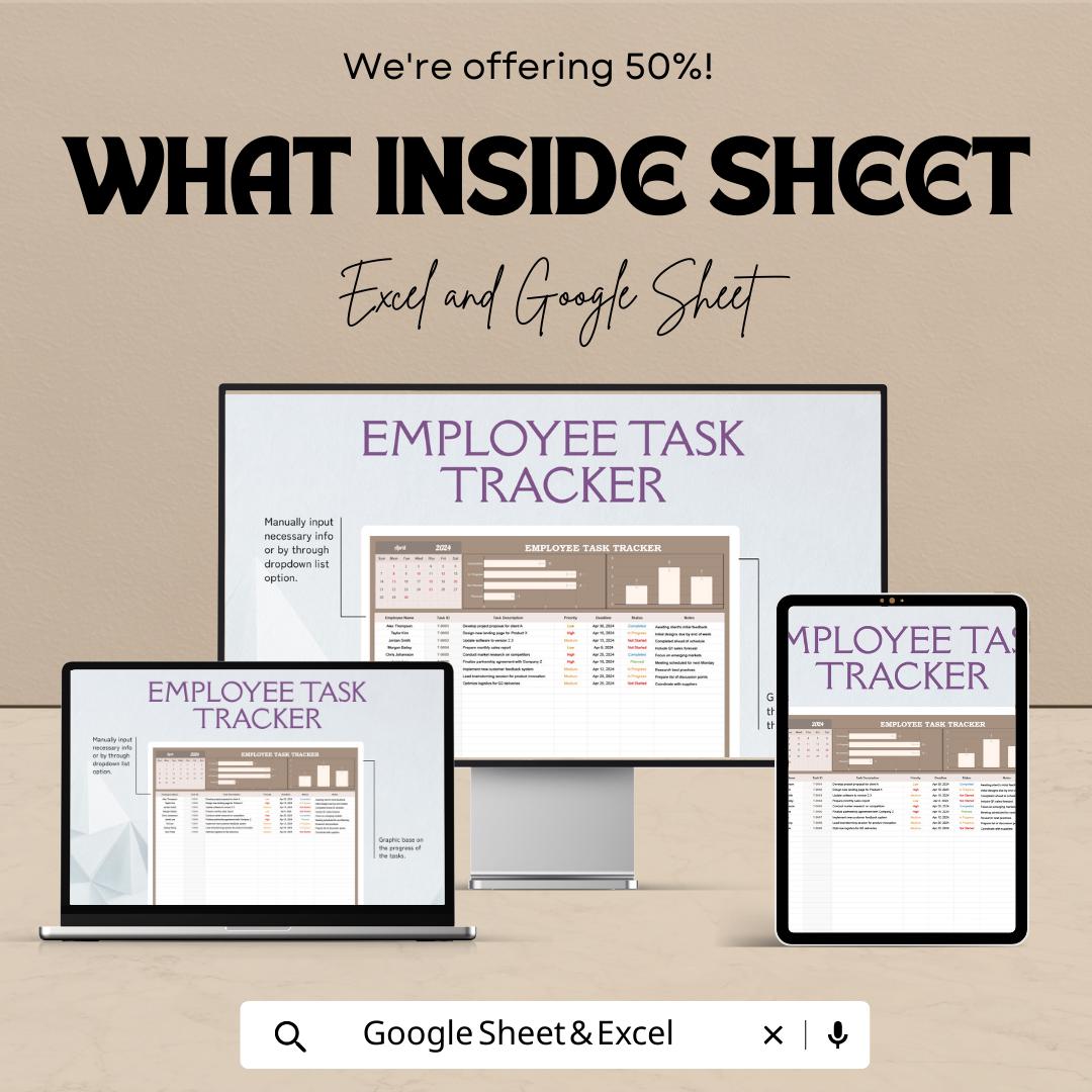 Employee Task Tracker Template | Staff Task Management Spreadsheet | Work Task Planner for Teams | Excel & Google Sheets Task Tracking Tool