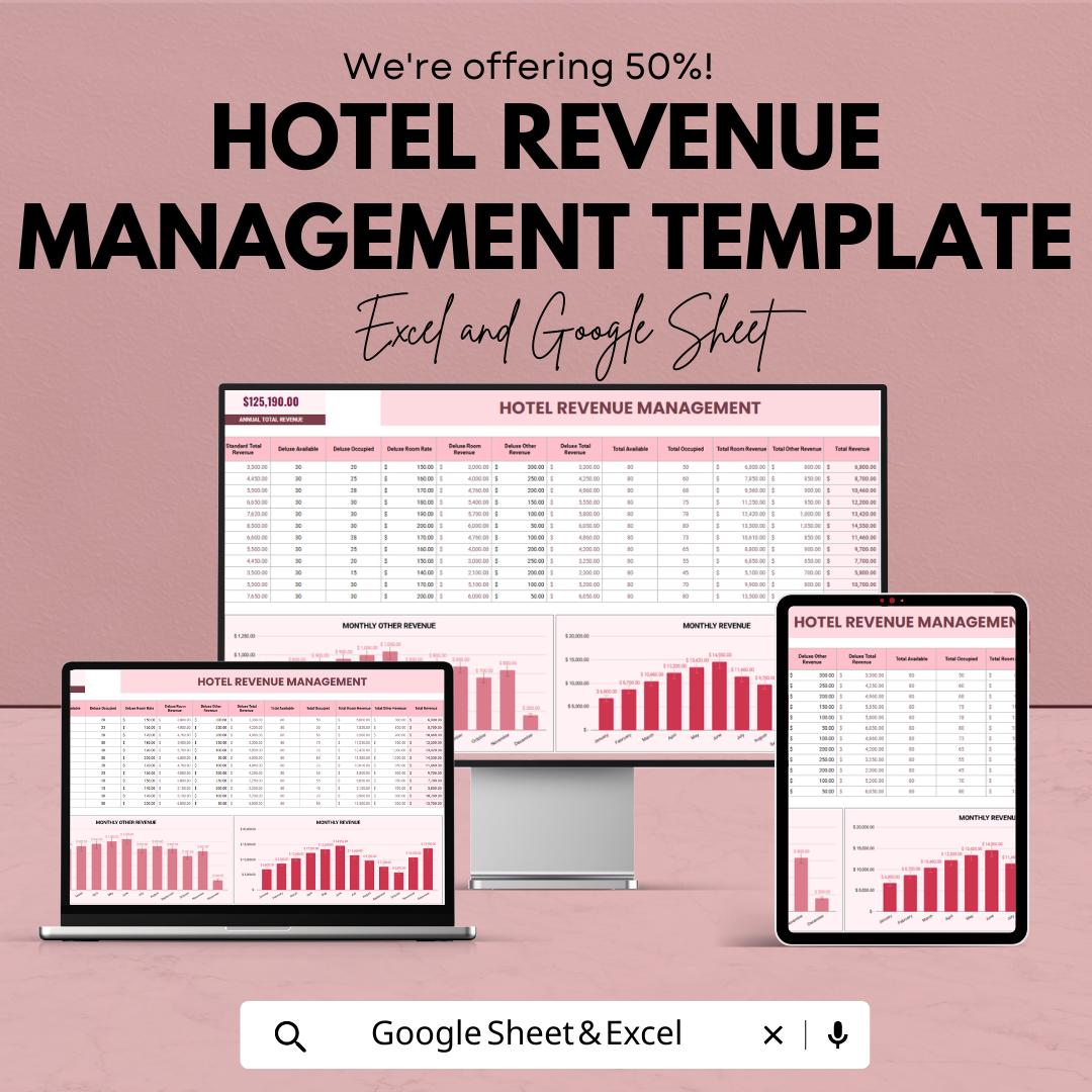 Hotel Revenue Management Template Excel, Hotel Revenue Tracker, Hospitality Financial Dashboard, Occupancy Rate Spreadsheet