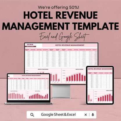 Hotel Revenue Management Template Excel, Hotel Revenue Tracker, Hospitality Financial Dashboard, Occupancy Rate Spreadsheet