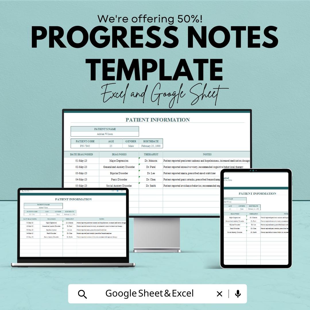Progress Notes Template | Therapy Session Notes | Medical Documentation Form | Mental Health Tracker