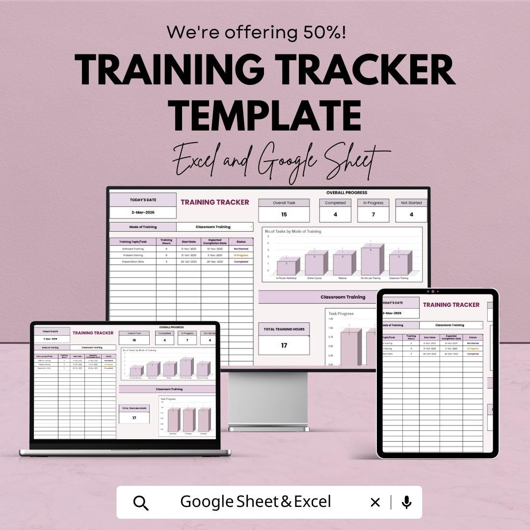 Training Tracker Template Excel & Google Sheets | Employee Training Log | Staff Progress Dashboard | Training Management Spreadsheet