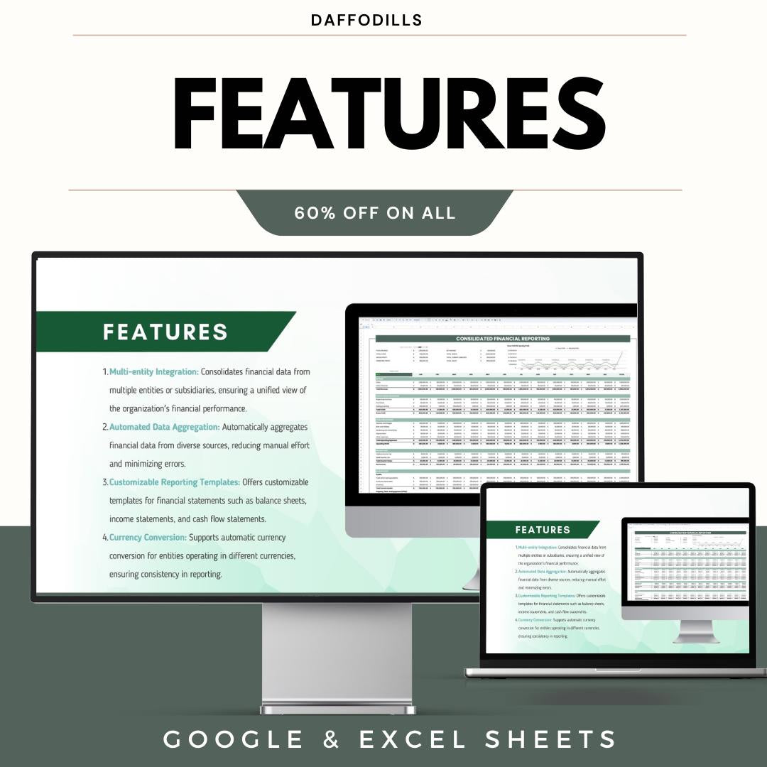 Consolidated Financial Reporting Template, Financial Statement Spreadsheet, Business Finance Report, Google Sheets Excel