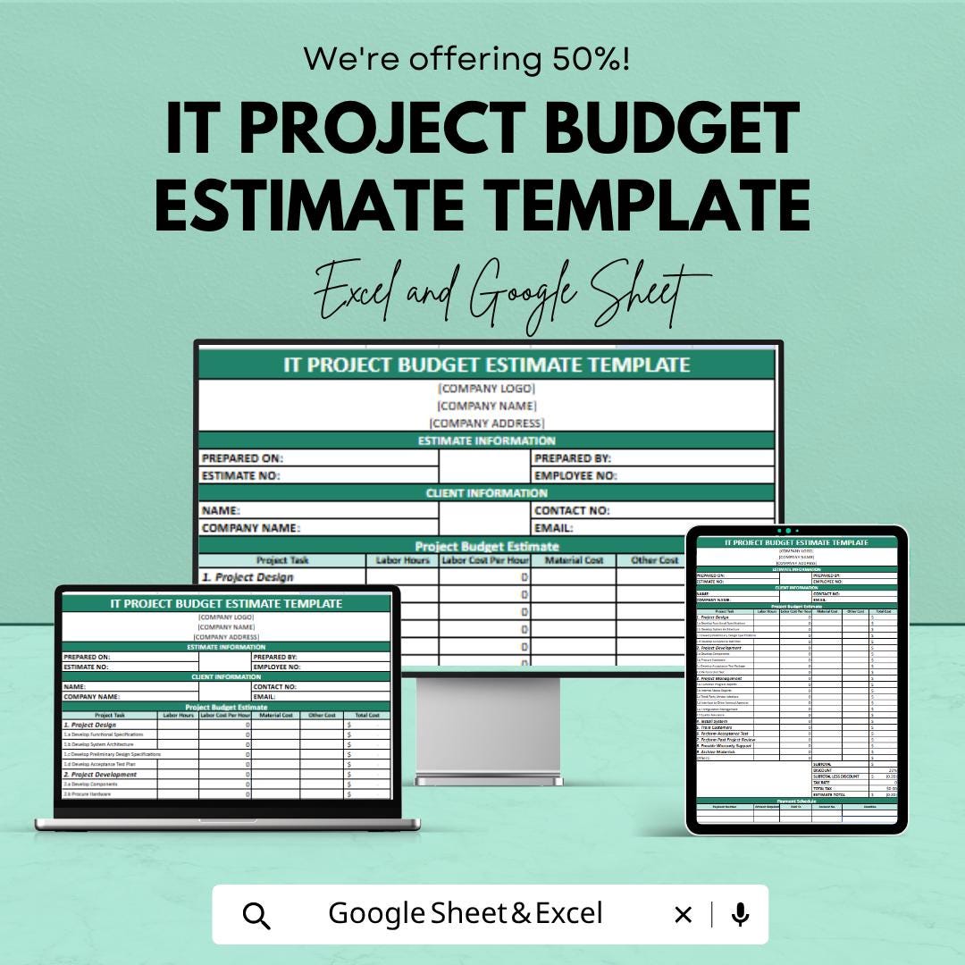 IT Project Budget Template | IT Budget Estimate Spreadsheet | Project Cost Estimator | IT Expense Tracker Sheet