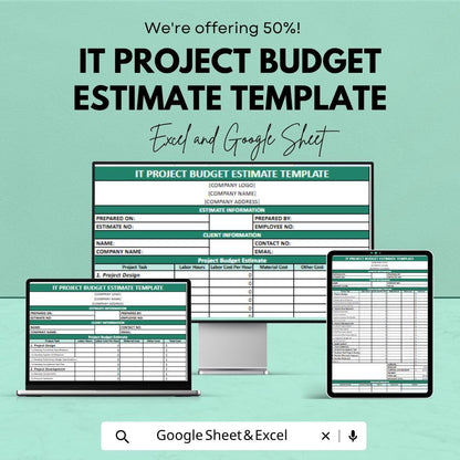 IT Project Budget Template | IT Budget Estimate Spreadsheet | Project Cost Estimator | IT Expense Tracker Sheet