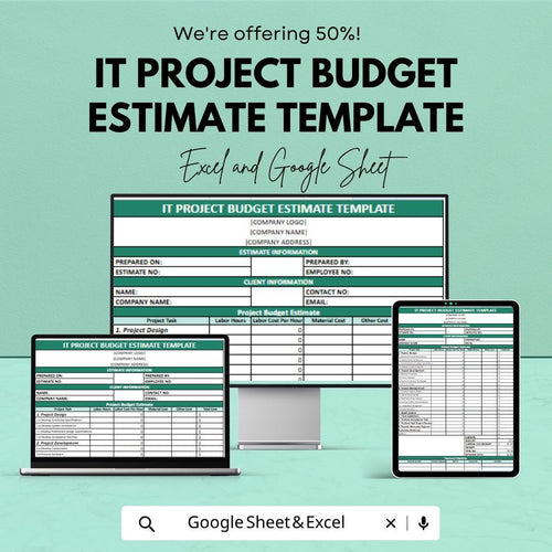 IT Project Budget Template | IT Budget Estimate Spreadsheet | Project Cost Estimator | IT Expense Tracker Sheet