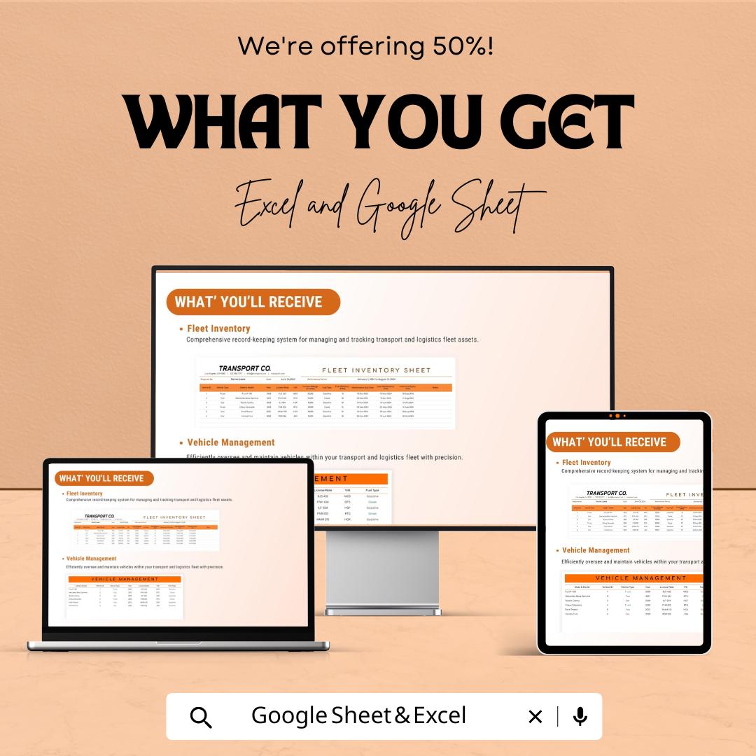 Fleet Inventory Template | Transport and Logistics Vehicle Tracker | Google Sheet & Excel Fleet Management Spreadsheet | Maintenance Log