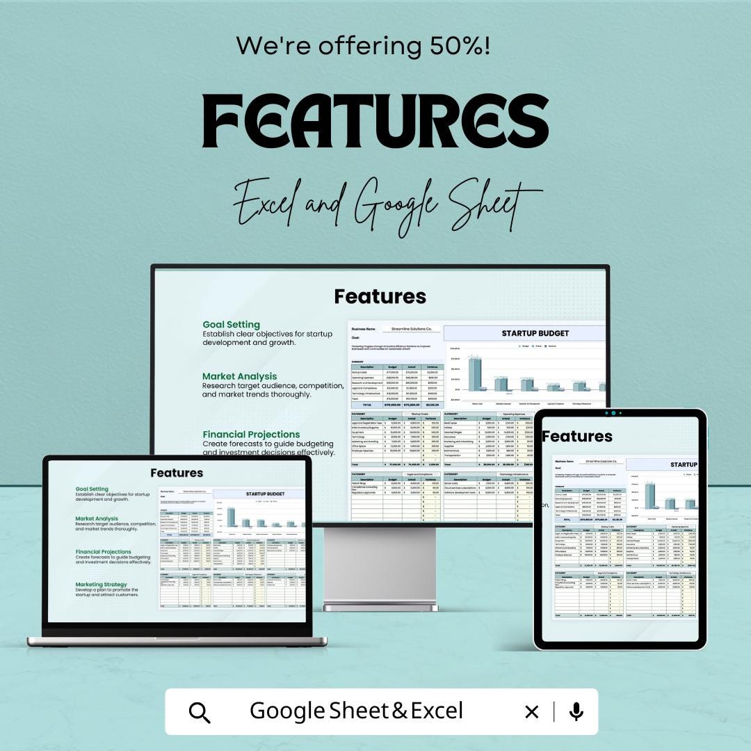 Startup Budget Sheet Template - Excel and Google Sheets for Financial Planning & Tracking