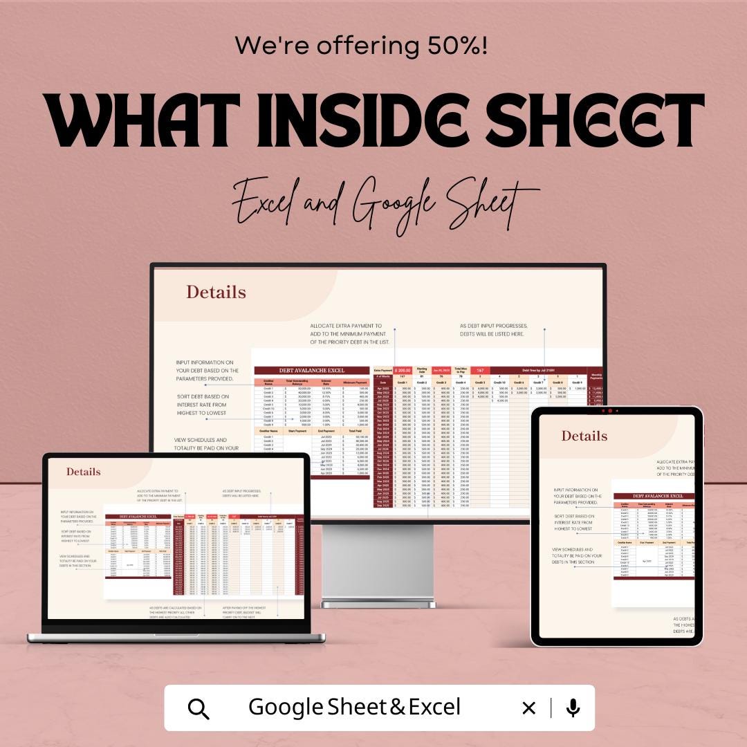 Debt Avalanche Excel Template | Debt Payoff Spreadsheet | Debt Tracker  | Debt Snowball Alternative | Debt Payment Planner