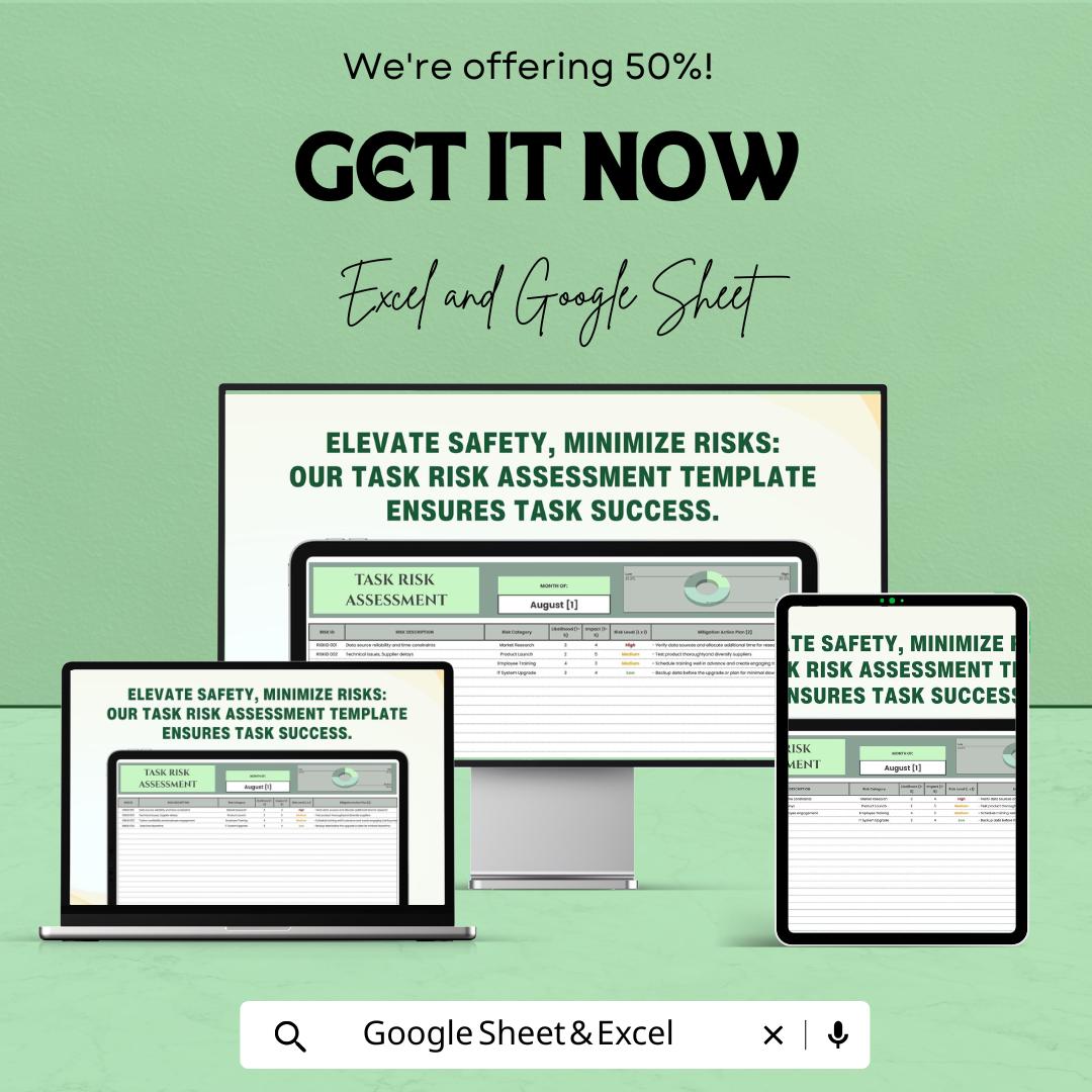 Task Risk Assessment Template | Excel & Google Sheets | Risk Analysis Matrix | Safety Management Tool