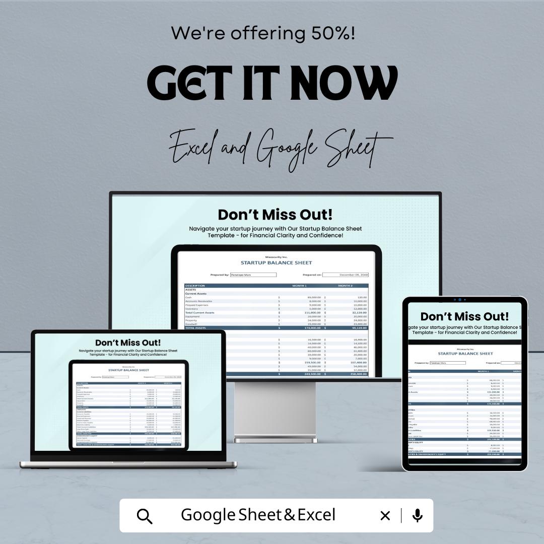 Startup Balance Sheet – Editable Google Sheet & Excel Template | Business Financial Statement | Asset Liability Equity Tracker