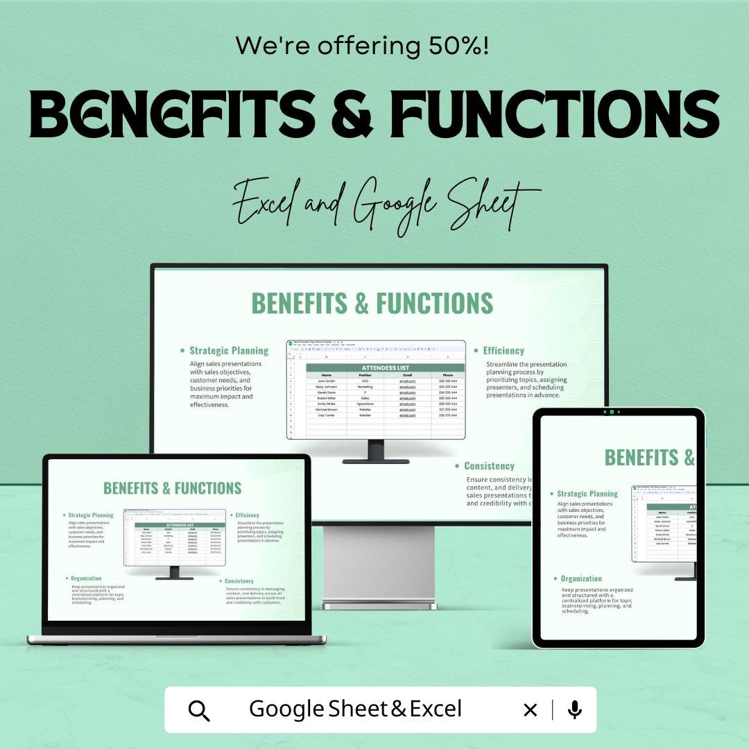 Sales Presentation Topic Planner Sheet – Excel and Google Sheets | Sales Presentation Organizer | Topic Brainstorming & Scheduling Template