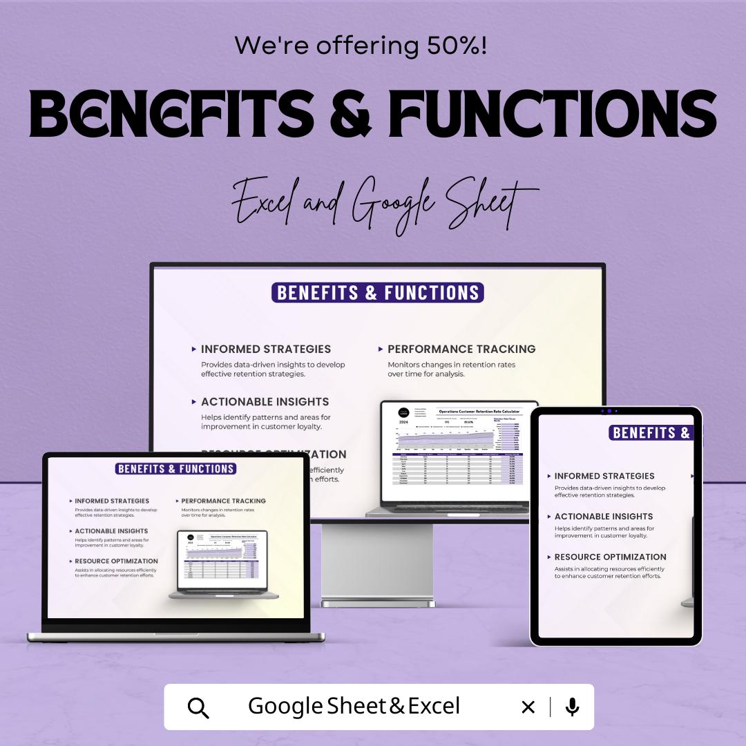 Customer Retention Rate Calculator | Retention Dashboard Template | Customer Analytics Spreadsheet | Excel & Google Sheets Tracker