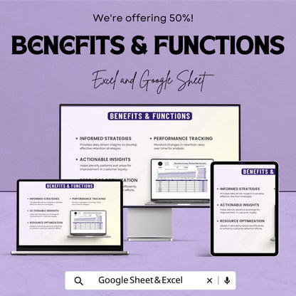 Customer Retention Rate Calculator | Retention Dashboard Template | Customer Analytics Spreadsheet | Excel & Google Sheets Tracker