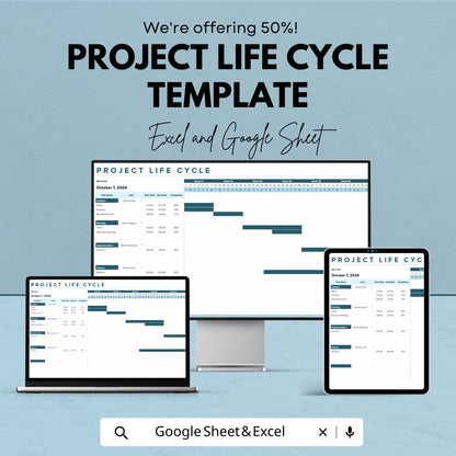 Project Life Cycle Template | Excel & Google Sheets Project Management Planner | Project Phases Tracker | Workflow and Milestone Spreadsheet