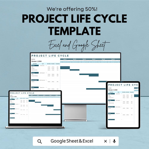 Project Life Cycle Template | Excel & Google Sheets Project Management Planner | Project Phases Tracker | Workflow and Milestone Spreadsheet