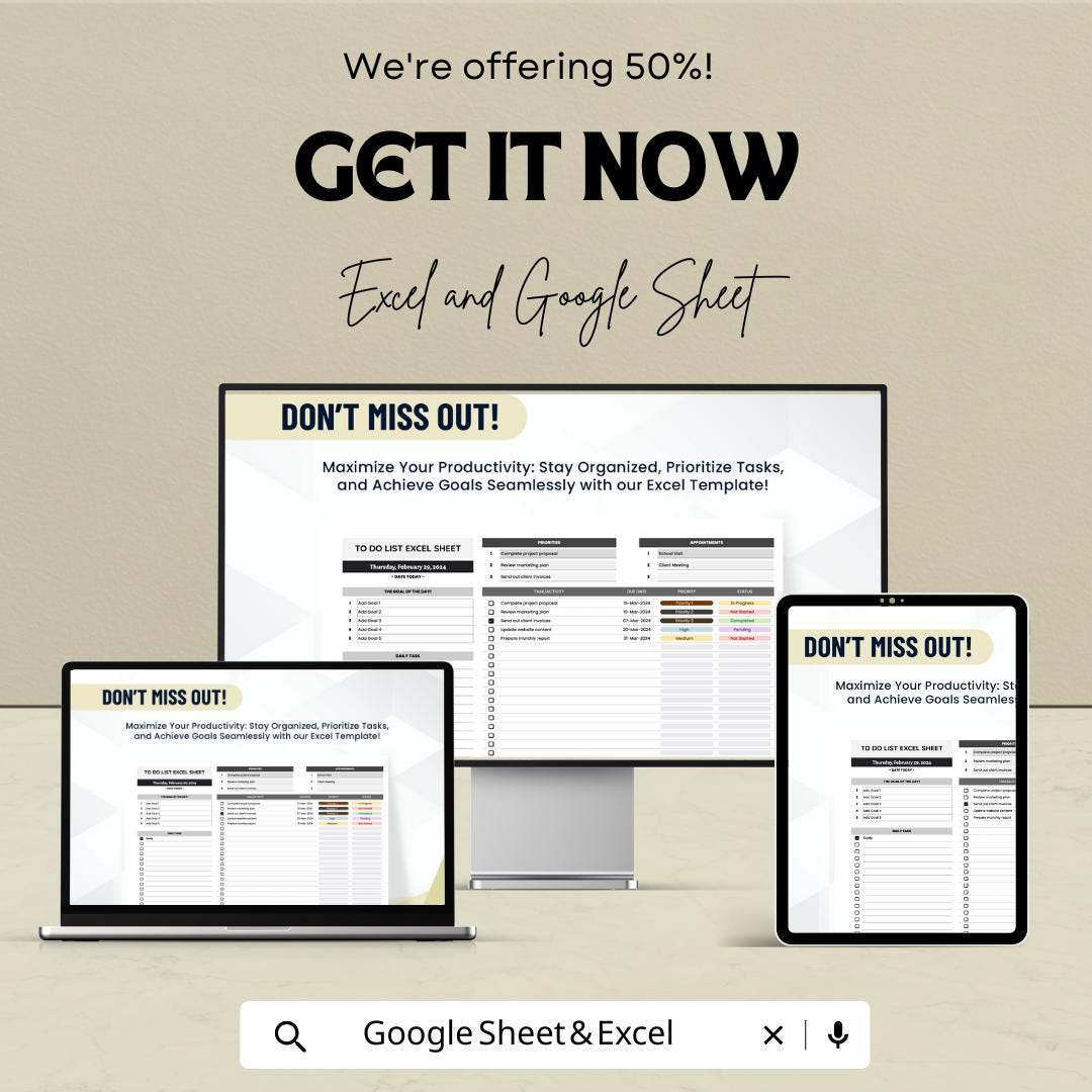 To Do List Excel Sheet | Task Management & Productivity Planner | Google Sheet Template for Organizing Tasks