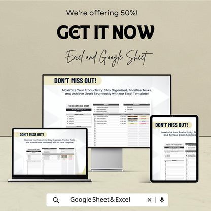 To Do List Excel Sheet | Task Management & Productivity Planner | Google Sheet Template for Organizing Tasks