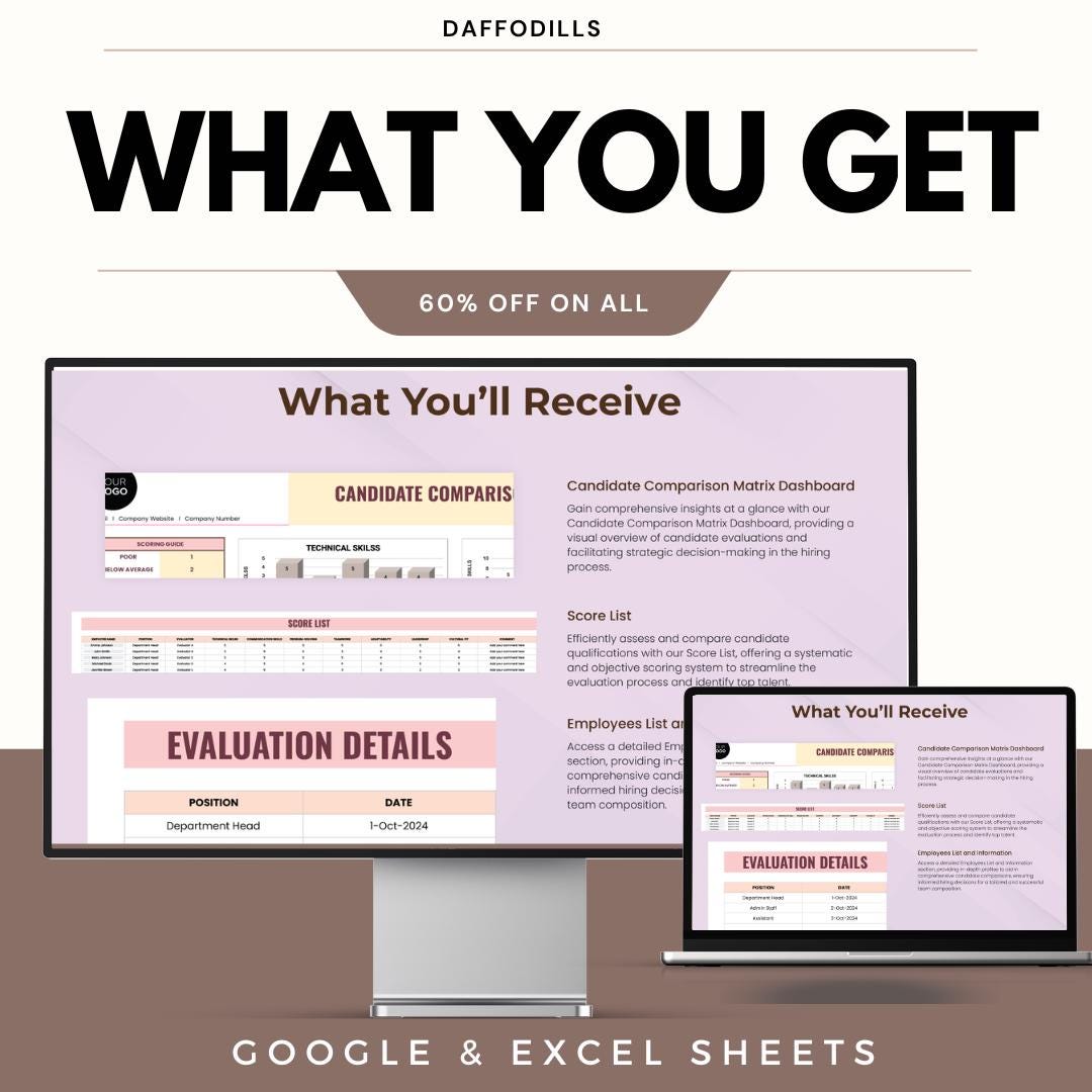 Candidate Comparison Matrix HR Template, Hiring Evaluation Tool, HR Dashboard, Candidate Scoring Sheet, Google Sheets Excel