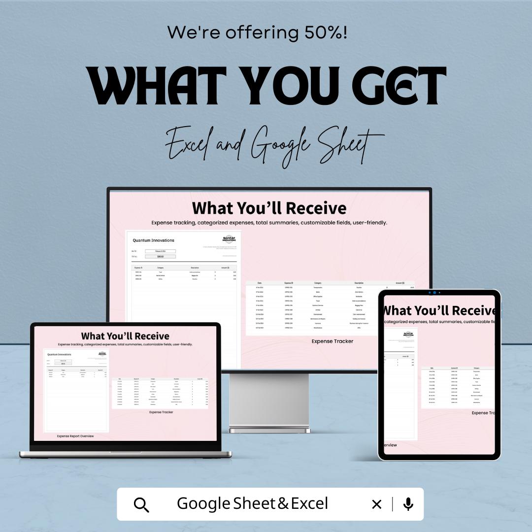 Expense Report Accounting Template | Expense Tracker Spreadsheet | Business Expense Log | Automated Calculations | Finance Template