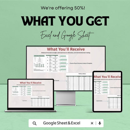 Finance Payroll Variance Analysis Template | Budget vs Actual Payroll Tracker | Excel & Google Sheets Financial Analysis
