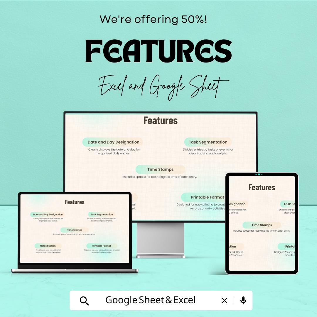 Daily Log Sheet | Google Sheets & Excel Tracker | Task Time Log, Productivity Journal, Work Schedule Sheet, Editable Template