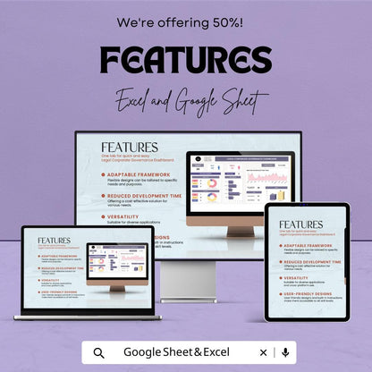Legal Corporate Governance Dashboard | Excel and Google Sheet | Business Risk Management & Performance Tracking | ERG and Meeting Records