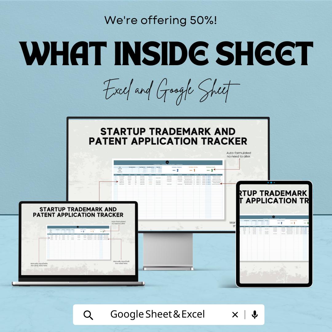 Startup Trademark and Patent Tracker, IP Application Tracker, Trademark Log, Patent Tracking Spreadsheet
