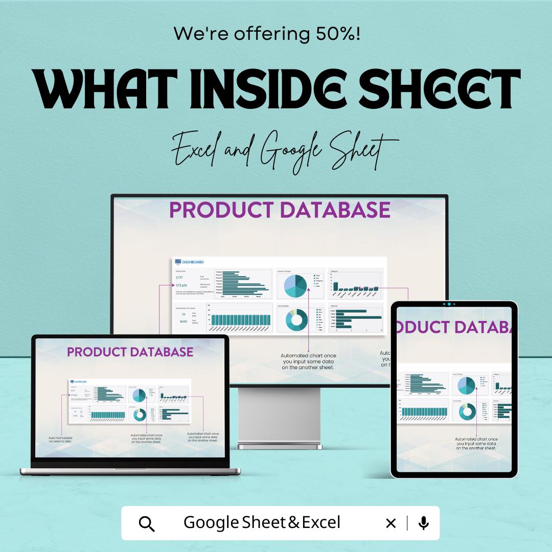 Product Database Template | Business Inventory Tracker | Product Cost Calculator | Data Management Spreadsheet