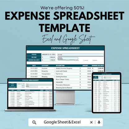 Expense Spreadsheet Template | Excel & Google Sheets | Monthly Expense Tracker | Budget Planner Spreadsheet | Expense Management Tool