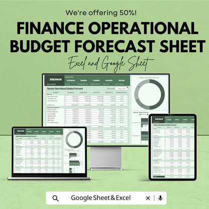 Finance Operational Budget Forecast Sheet | Monthly Expense Forecast Tracker | Excel & Google Sheets Template