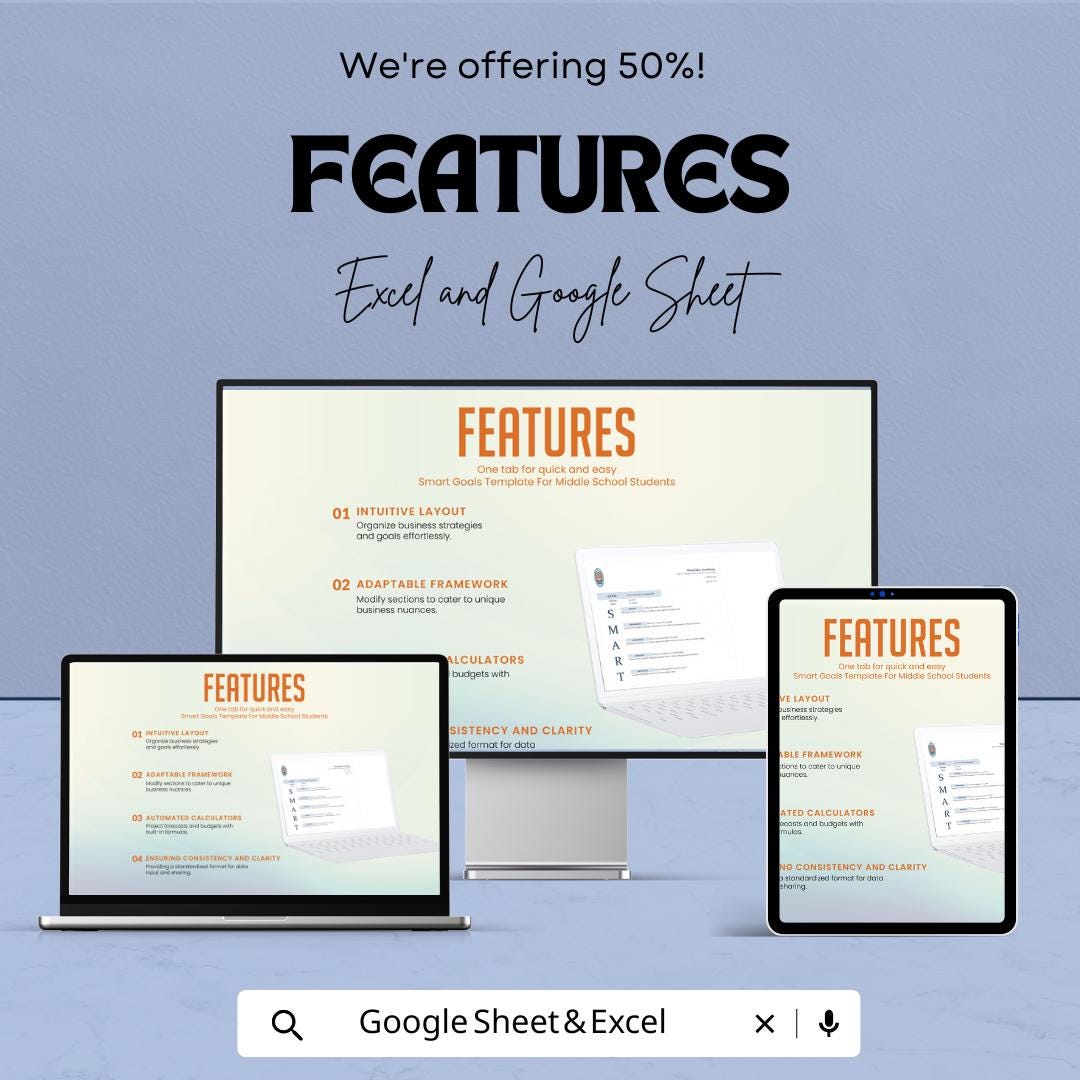 Smart Goals Template for Middle School Students | Goal Setting Worksheet | Academic Planner | Student Progress Tracker