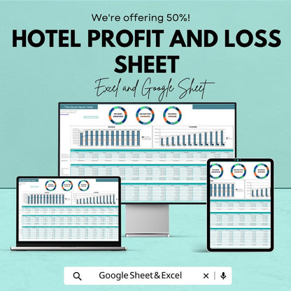Hotel Profit and Loss Sheet | Excel and Google Sheets Template | Revenue & Expense Tracker | Financial Performance Analysis |