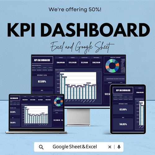 KPI Dashboard Template - Excel & Google Sheet, Business Performance Tracker, Key Performance Indicators, Data Analysis, Metrics Dashboard,