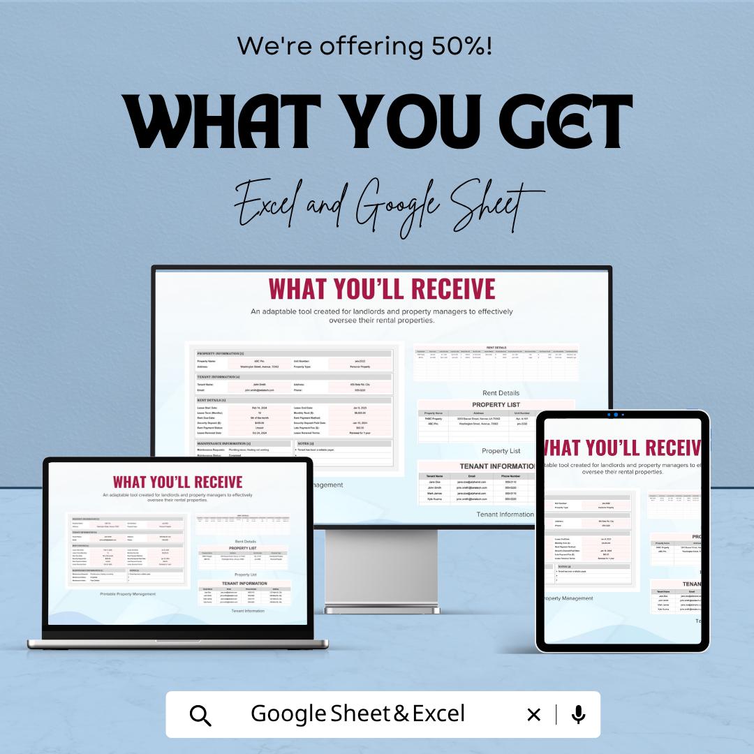 Printable Property Management Template | Rental Property Tracker Spreadsheet | Landlord Management Sheet | Excel & Google Sheets |