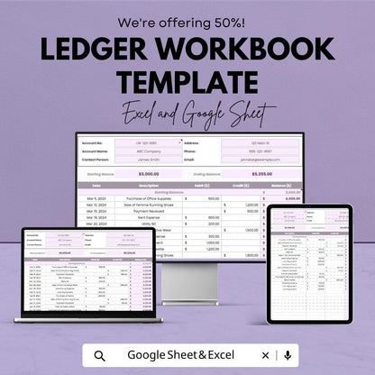 Ledger Workbook Template | Accounting Ledger Spreadsheet | Bookkeeping Tracker Template | Excel & Google Sheets |