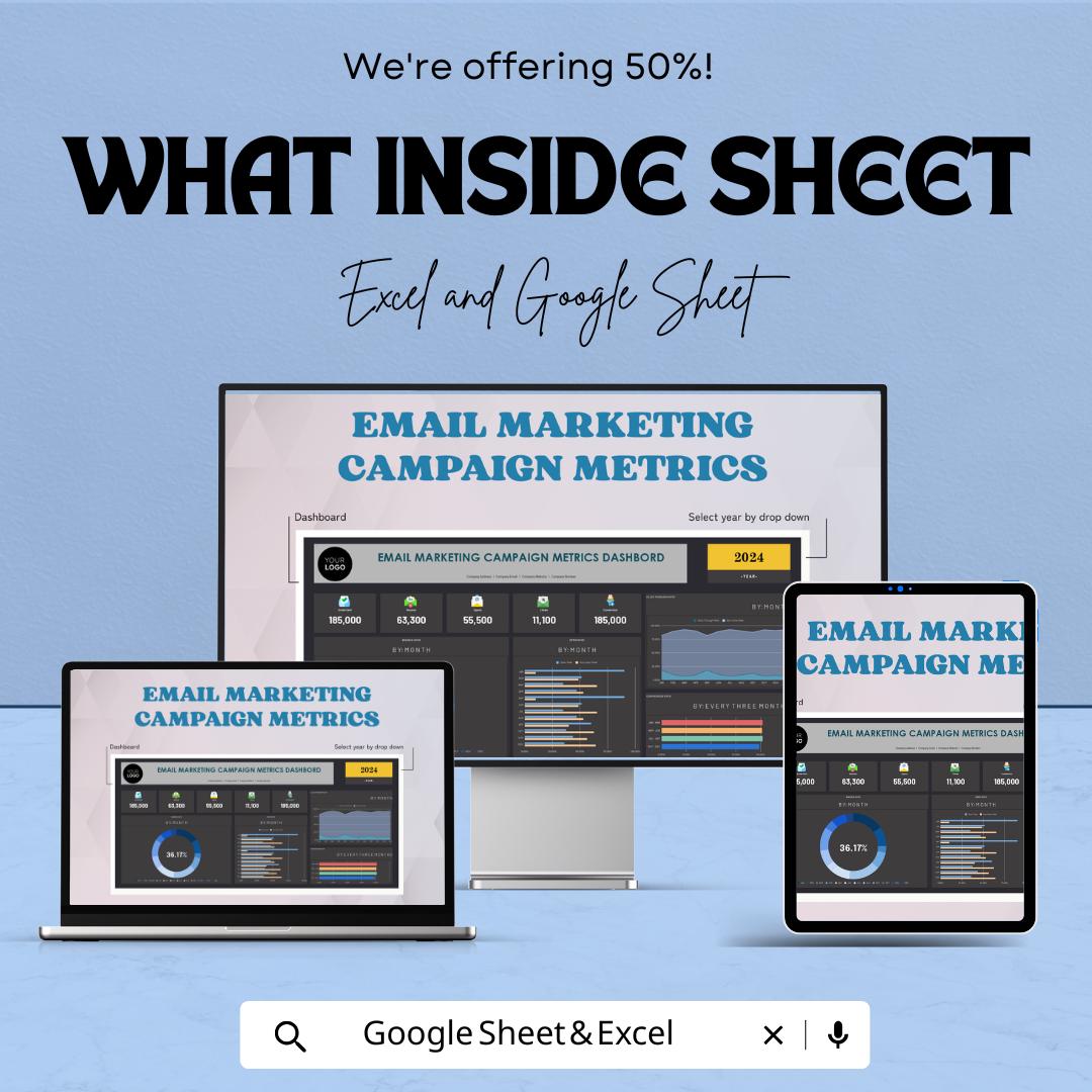 Email Marketing Campaign Metrics Dashboard Sheet | Excel & Google Sheets | Track and Optimize Campaign Performance | 2024-2025