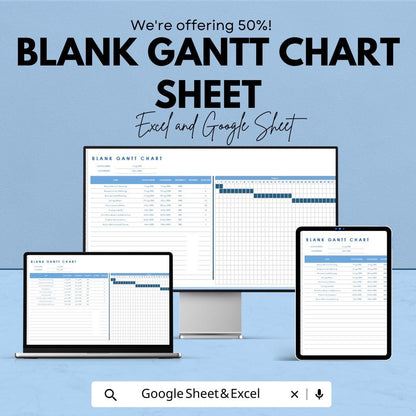 Blank Gantt Chart Template - Excel and Google Sheets | Project Management Planner | Task Scheduling & Progress Tracking