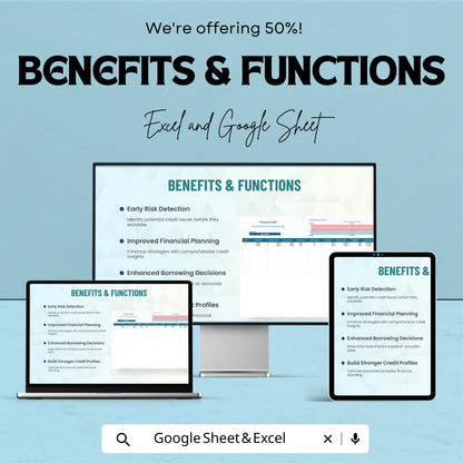 Finance Credit Performance Monitoring Template | Credit Tracking Spreadsheet | Financial Health Review Sheet | Credit Score Monitor