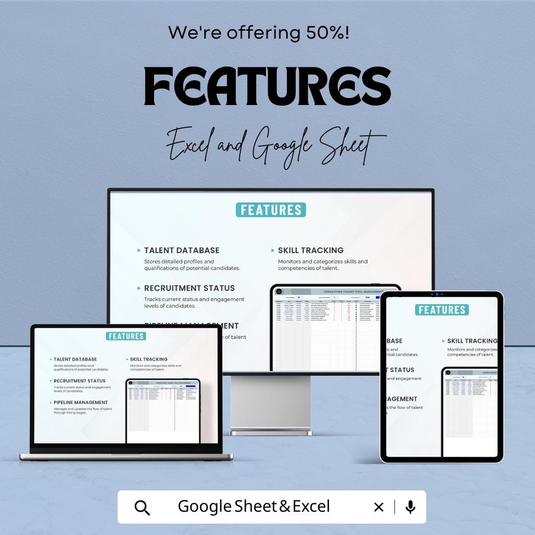 Operations Talent Pool Management Template | Excel and Google Sheets | Recruitment Tracking & Workforce Planning Tool