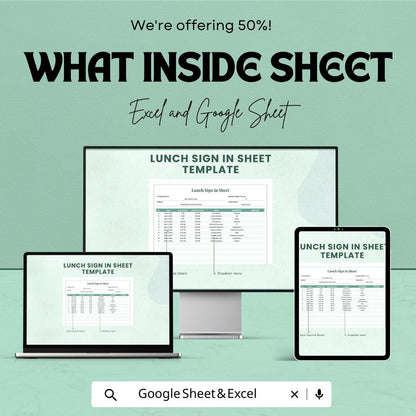 Lunch Sign-in Sheet - Excel & Google Sheet - Track Attendance with Ease - Employee Sign-in Template for Workplace, Office, and Events