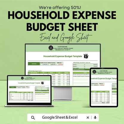 Household Expense Budget Sheet | Excel & Google Sheets | Budget Planner Template | Monthly Expense Tracker | Household Finance Management