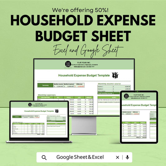 Household Expense Budget Sheet | Excel & Google Sheets | Budget Planner Template | Monthly Expense Tracker | Household Finance Management