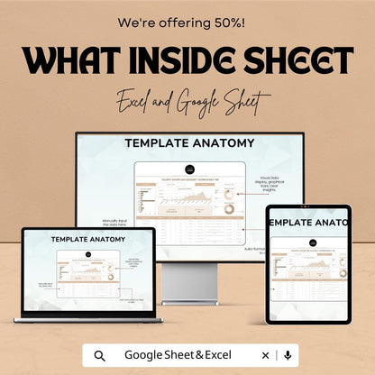 Talent Sourcing Budget Worksheet HR Template | Excel and Google Sheets | Recruitment Cost Tracker | Hiring Budget Planner | HR Expense