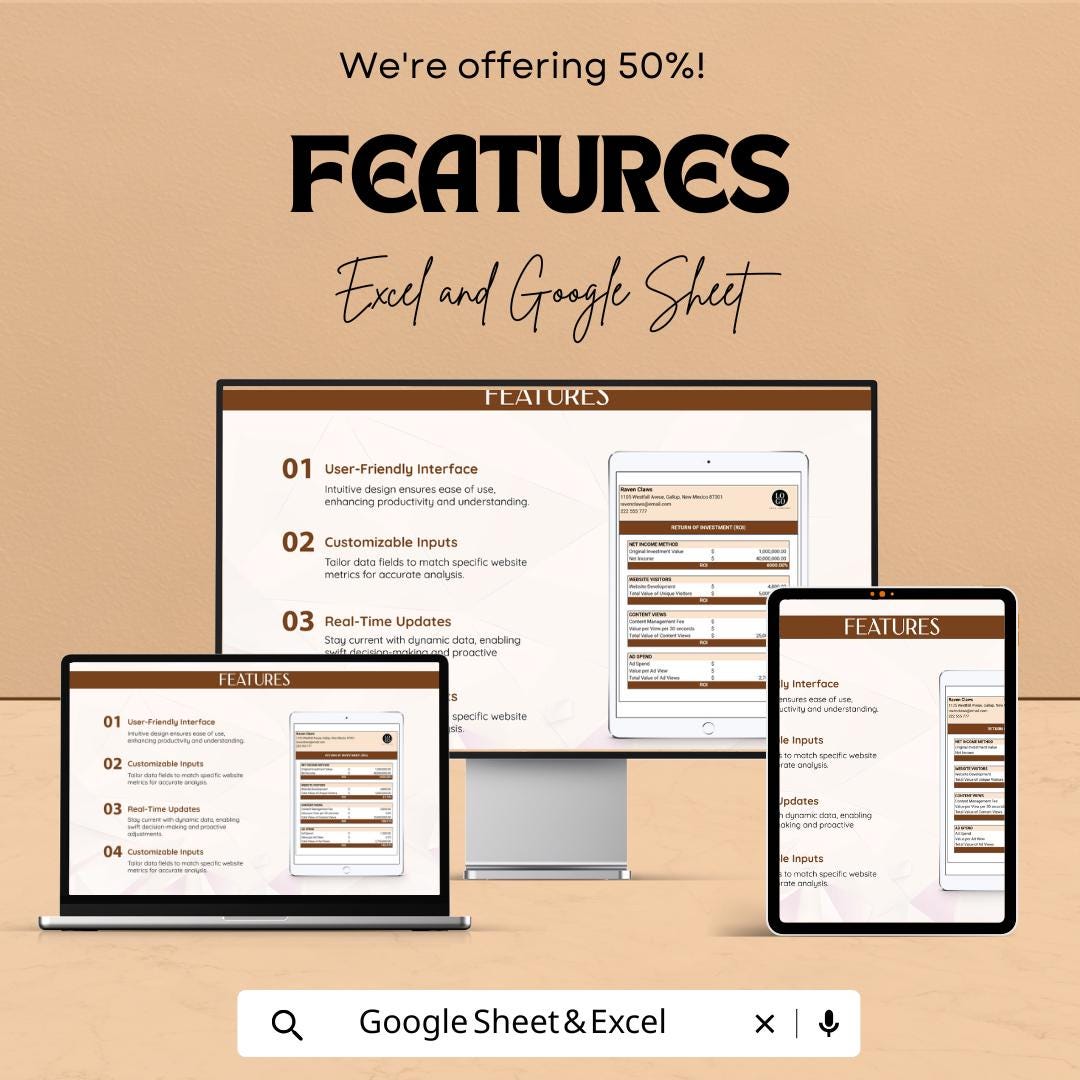 Website ROI Analysis Template | Website Performance ROI Calculator | Web Analytics Spreadsheet | Digital Download
