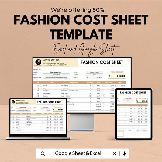 Fashion Cost Sheet Template | Clothing Production Cost Calculator | Fashion Budget Spreadsheet | Fashion Cost Tracker