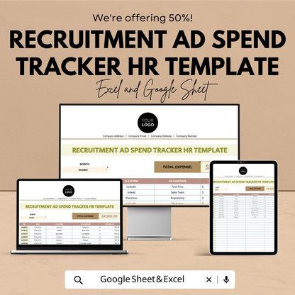 Recruitment Ad Spend Tracker HR Template | Excel & Google Sheets Hiring Budget Spreadsheet | HR Expense Tracker | Recruitment Cost Tracker